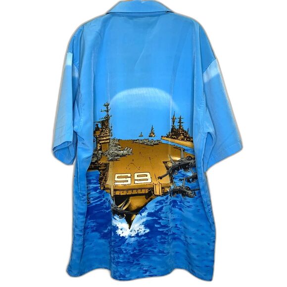 VTG Mens D'amante Casual Shirt Aircraft‎ Carrier Fighter Jets Blue XL - Picture 2 of 10